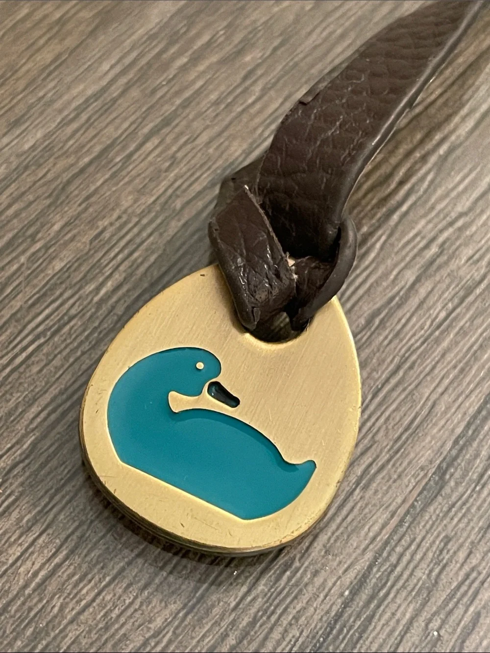 Vintage Antique Brass Dooney & Bourke Hangtag with Turquoise - Teal Duck